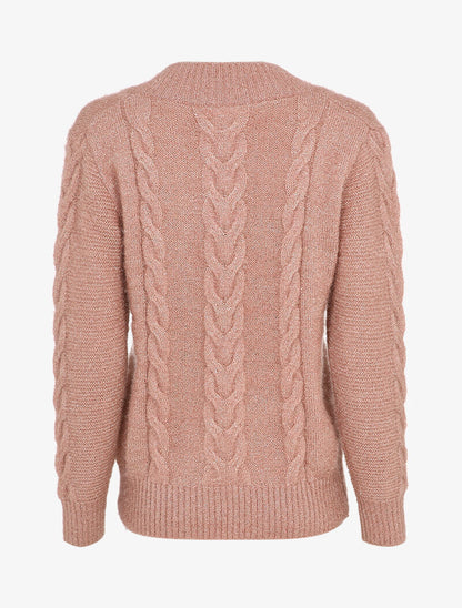 Pull en maille duveteuse tressée - Rose poudré - 2