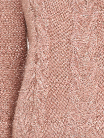 Pull en maille duveteuse tressée - Rose poudré - 3