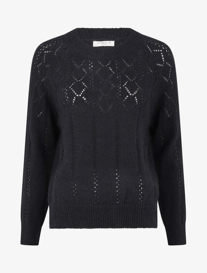 Pull à col rond en maille ajourée - Noir - 1