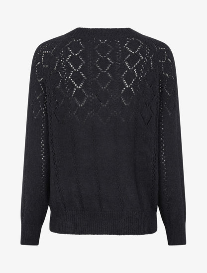 Pull à col rond en maille ajourée - Noir - 2