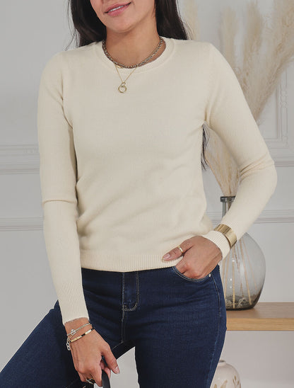 Pull col rond en laine mélangée - Beige - 4