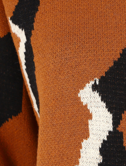 Pull en laine mélangée imprimé vintage - Marron - 3