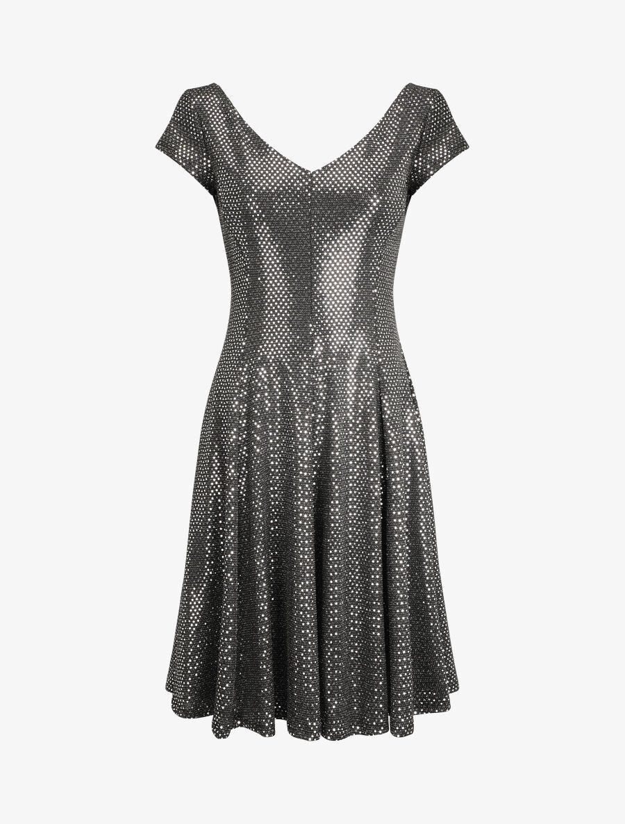 Robe patineuse pailletée à col V - Argent - 5