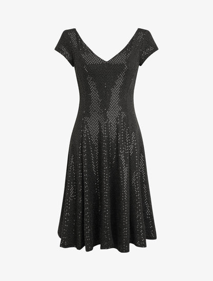 Robe patineuse pailletée à col V - Noir - 1