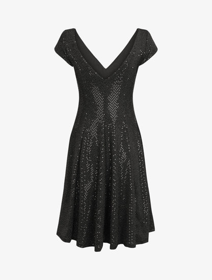 Robe patineuse pailletée à col V - Noir - 2