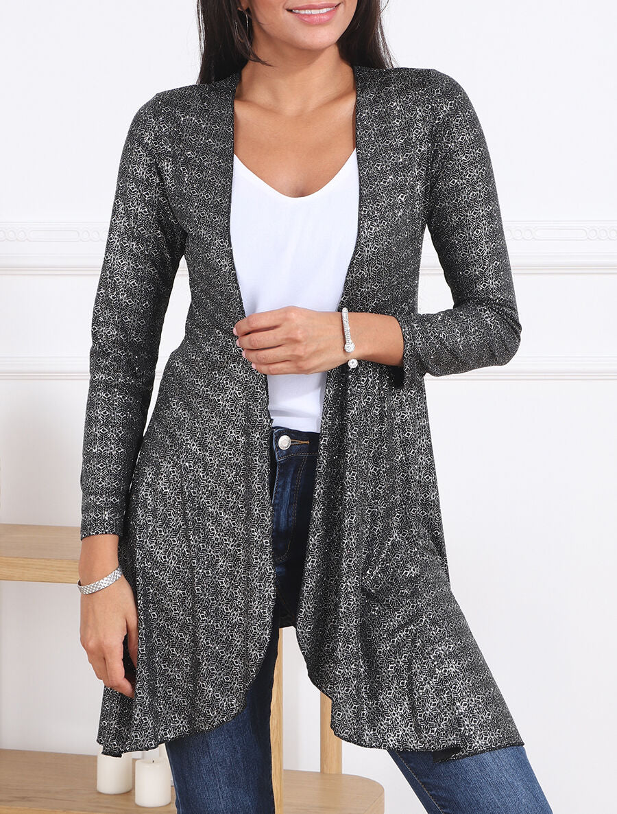 Gilet mi-long à paillettes - Noir - 4