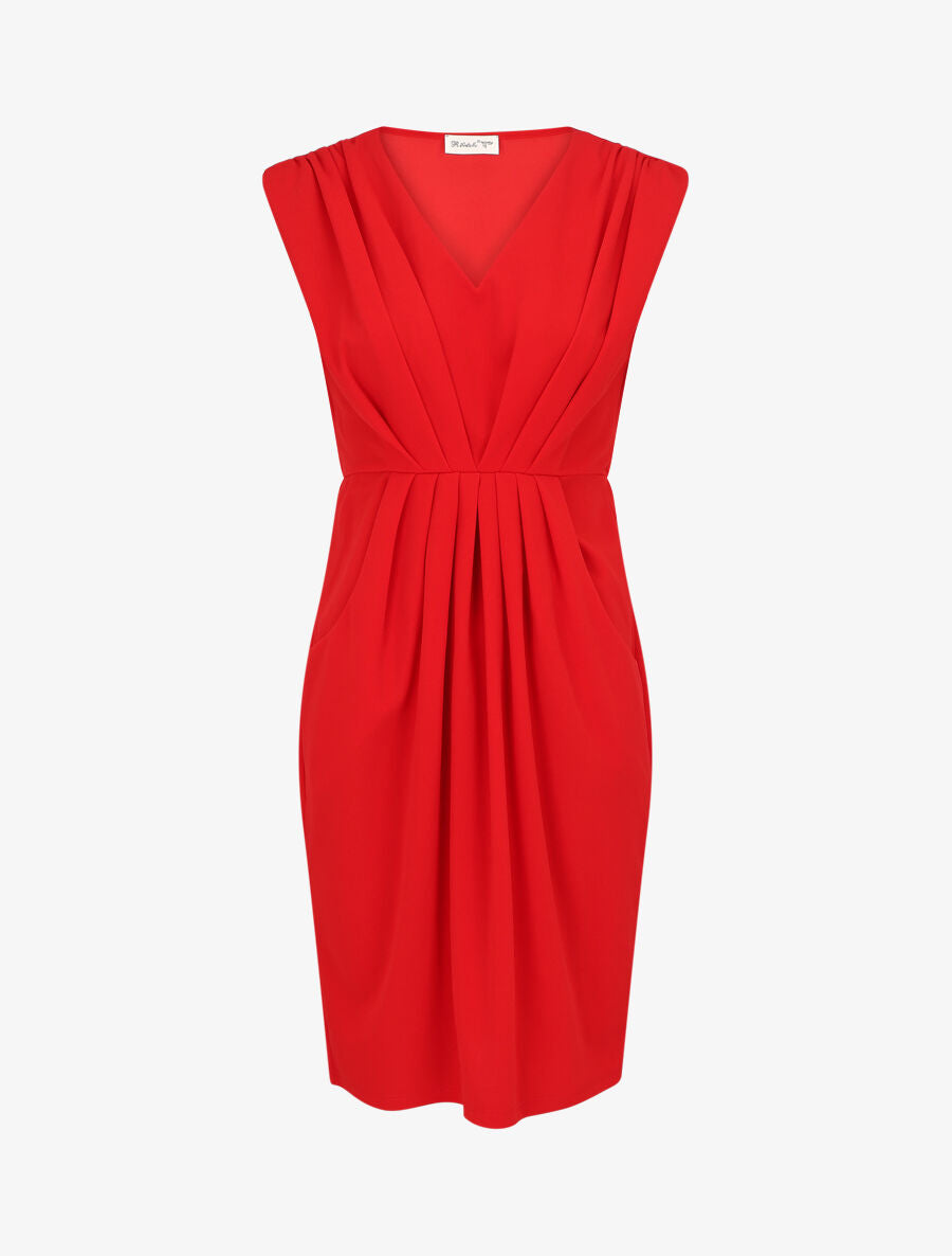 Robe droite effet drapé à col V - Rouge - 5