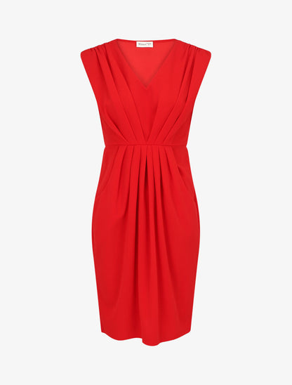 Robe droite effet drapé à col V - Rouge - 5