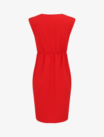 Robe droite effet drapé à col V - Rouge - 2