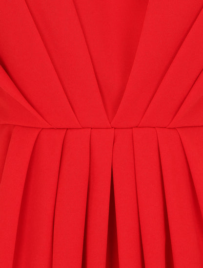 Robe droite effet drapé à col V - Rouge - 3