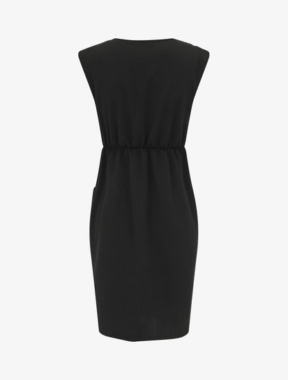 Robe droite effet drapé à col V - Noir - 2