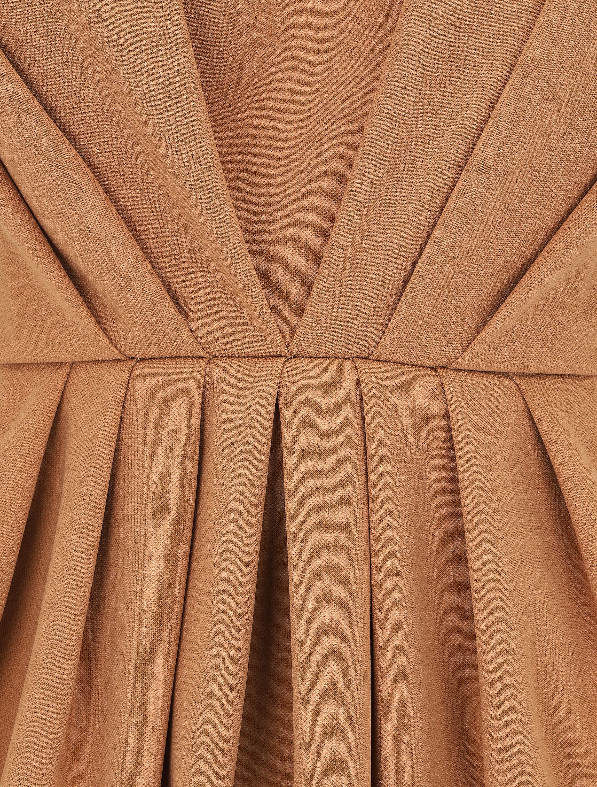 Robe droite effet drapé à col V - Camel - 3