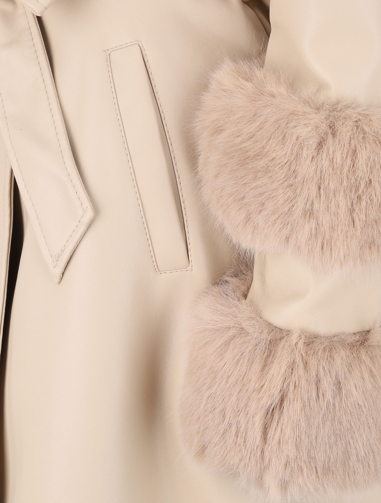 Manteau en simili à capuche et fausse fourrure - Beige - 3