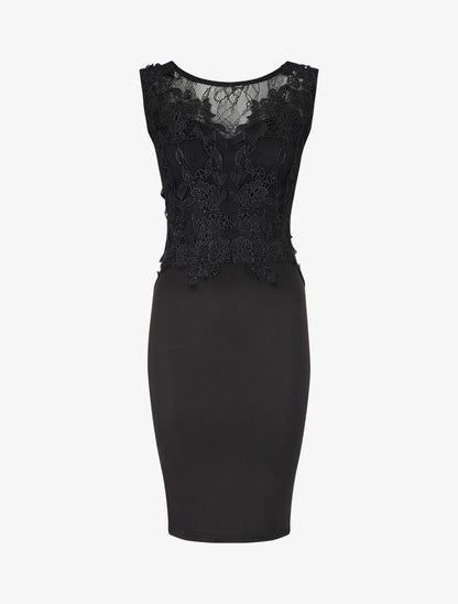Robe moulante à buste en dentelle - Noir - 4