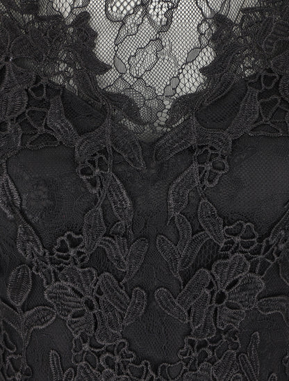 Robe moulante à buste en dentelle - Noir - 3