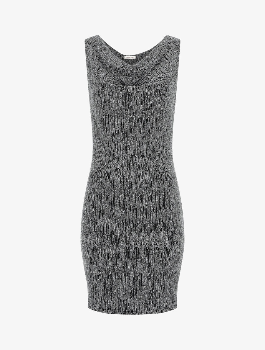 Robe moulante pailletée à col bénitier - Argent - 1