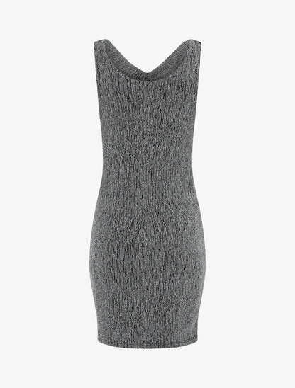 Robe moulante pailletée à col bénitier - Argent - 2