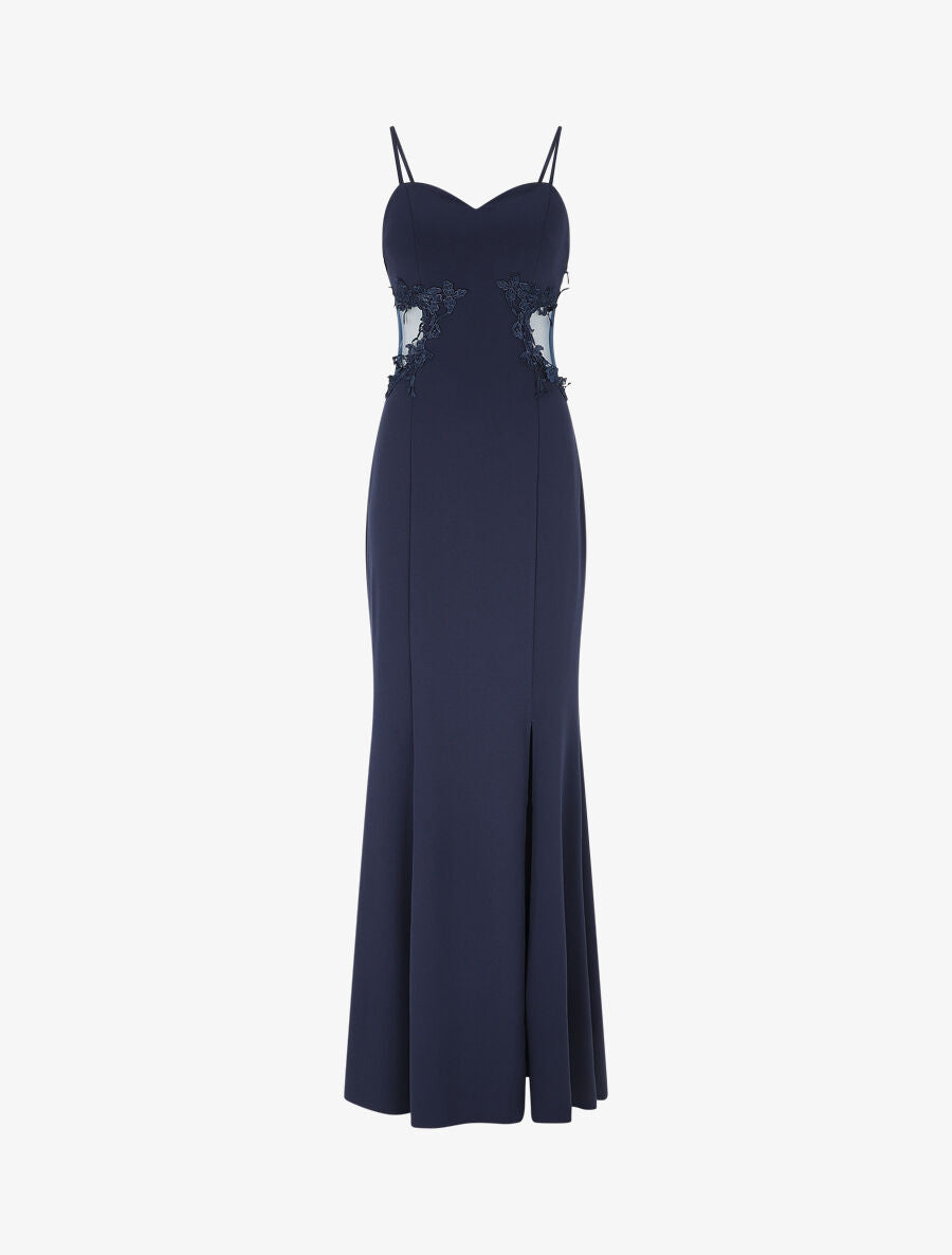 Robe longue fendue et ajourée - Marine - 1
