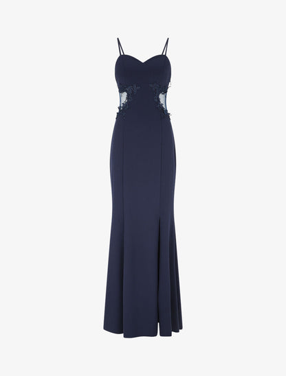 Robe longue fendue et ajourée - Marine - 1