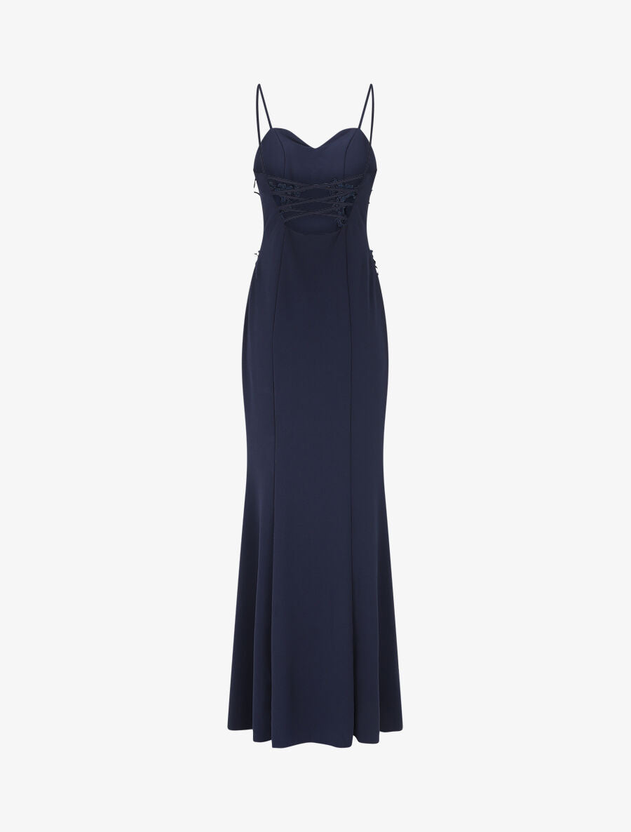 Robe longue fendue et ajourée - Marine - 2