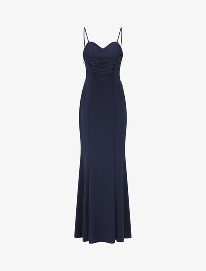 Robe longue fendue et ajourée - Marine - 2