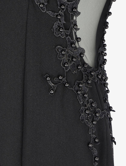 Robe longue à col V volanté - Noir - 3