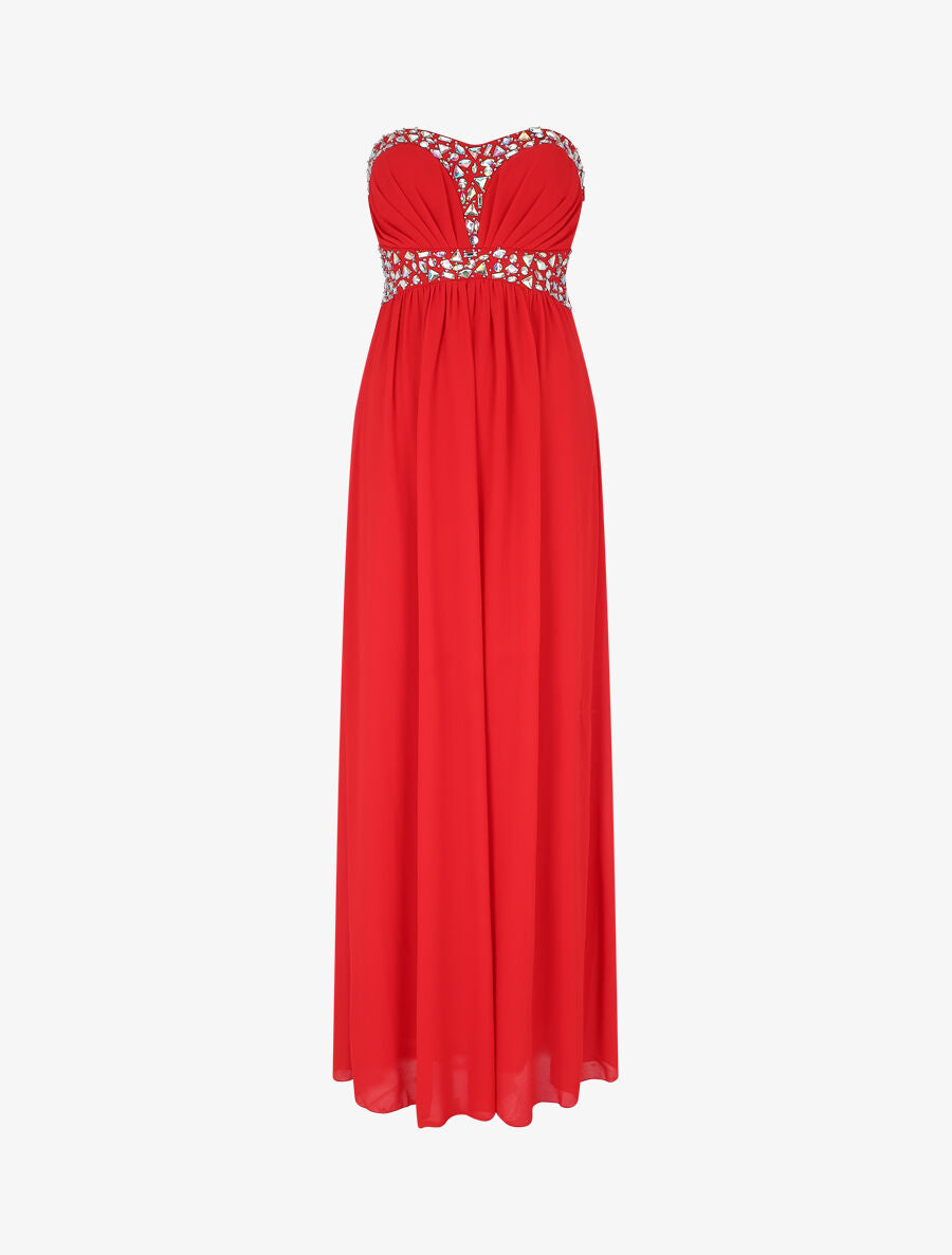 Robe longue à détail strass - Rouge - 5