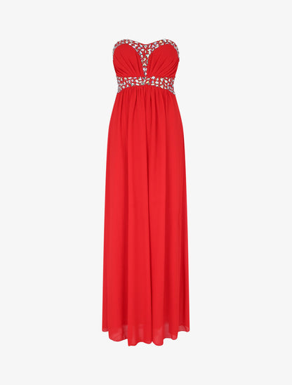 Robe longue à détail strass - Rouge - 5