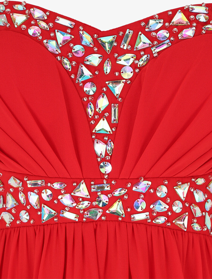 Robe longue à détail strass - Rouge - 3