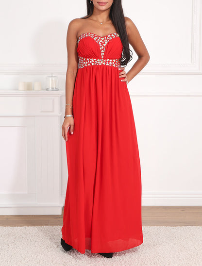 Robe longue à détail strass - Rouge - 4