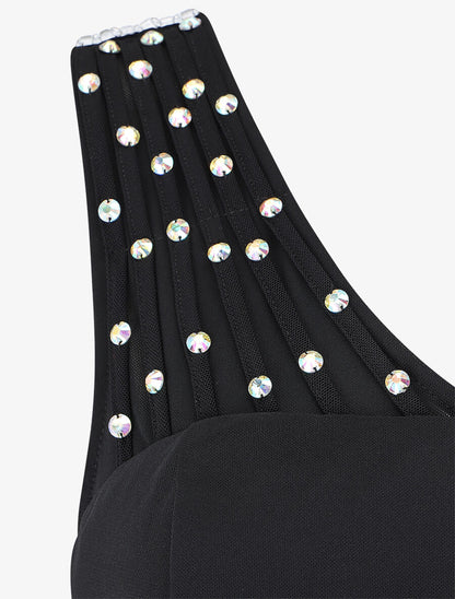 Robe de soirée unie incrustée de pierres - Noir - 3