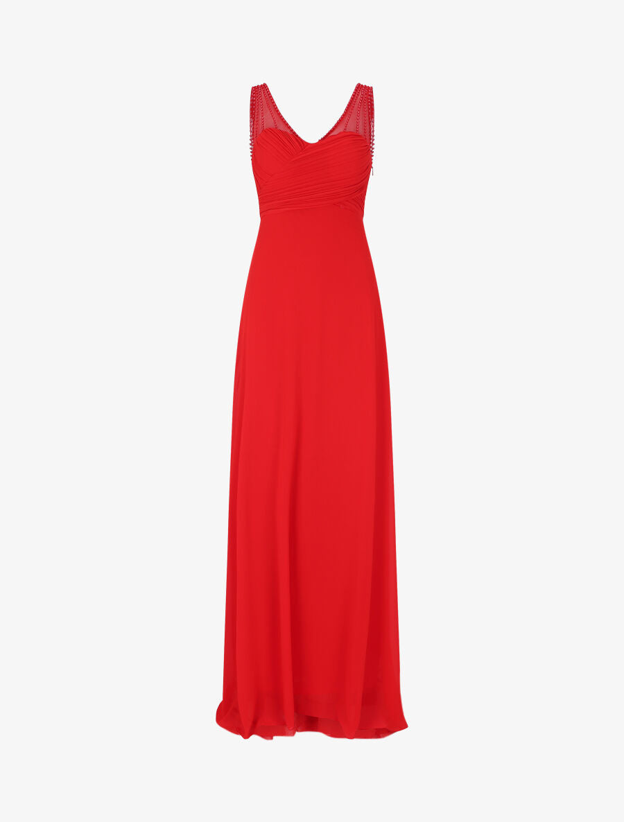 Robe longue à décolleté plissé - Rouge - 4