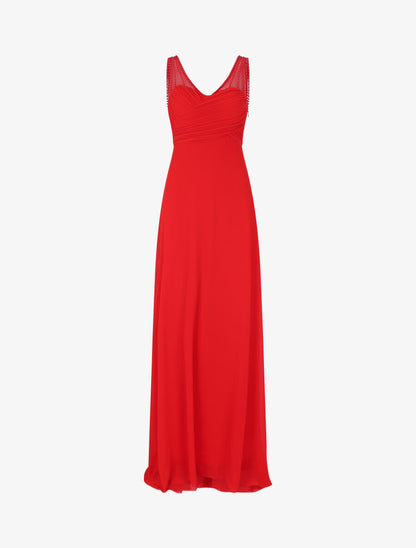 Robe longue à décolleté plissé - Rouge - 4