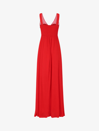Robe longue à décolleté plissé - Rouge - 2