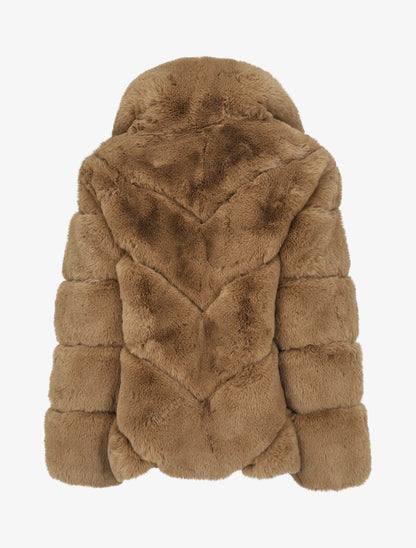 Manteau en fausse fourrure effet matelassé - Camel - 2