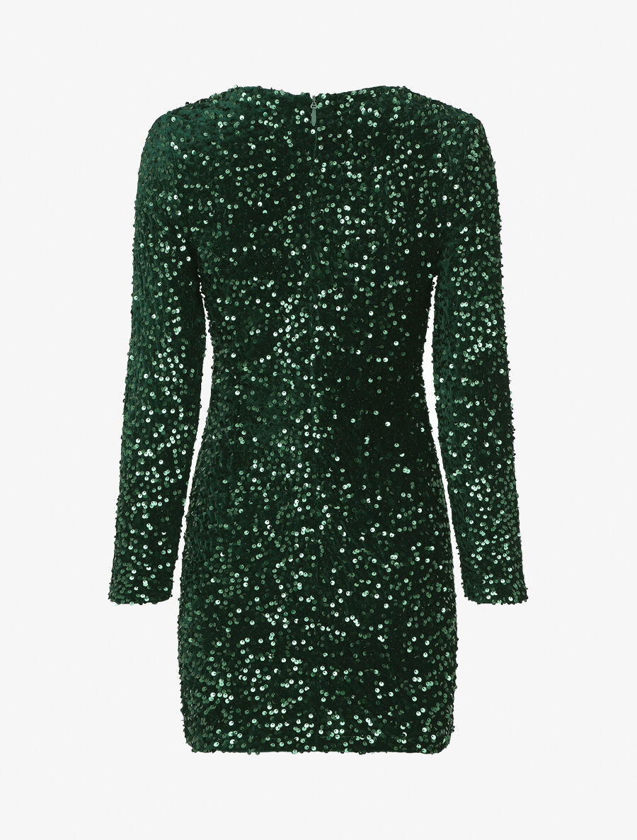 Robe courte en velours à sequins - Vert foncé - 2