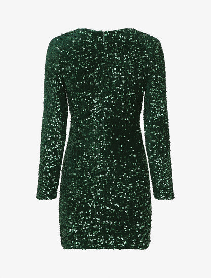 Robe courte en velours à sequins - Vert foncé - 2