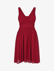 Robe unie col cache-coeur plissé - Bordeaux - 1
