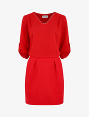 Robe droite bi-matière - Rouge - 1