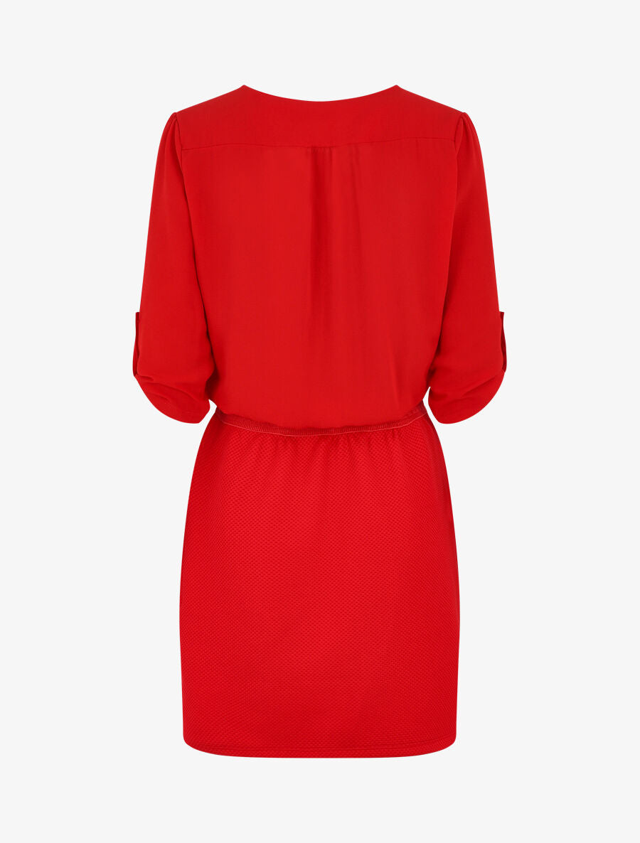 Robe droite bi-matière - Rouge - 2