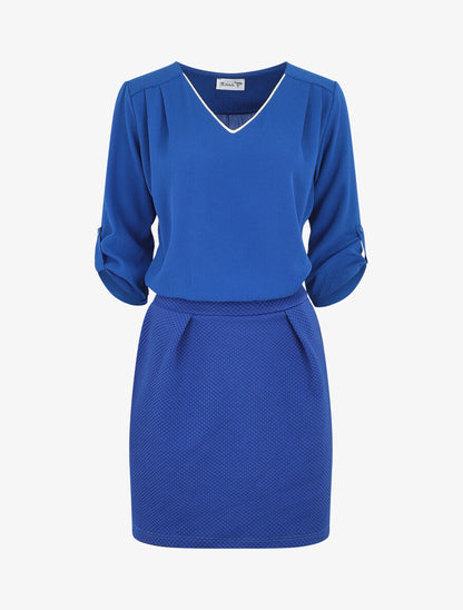 Robe droite bi-matière - Bleu roi - 1