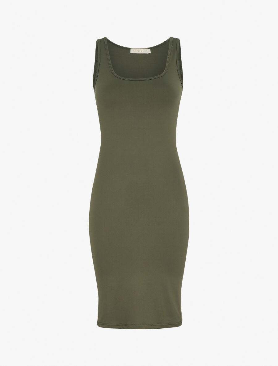 Robe mi-longue strech uni - Kaki - 5