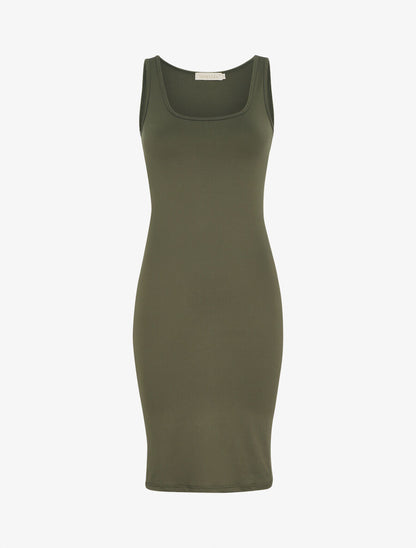 Robe mi-longue strech uni - Kaki - 5