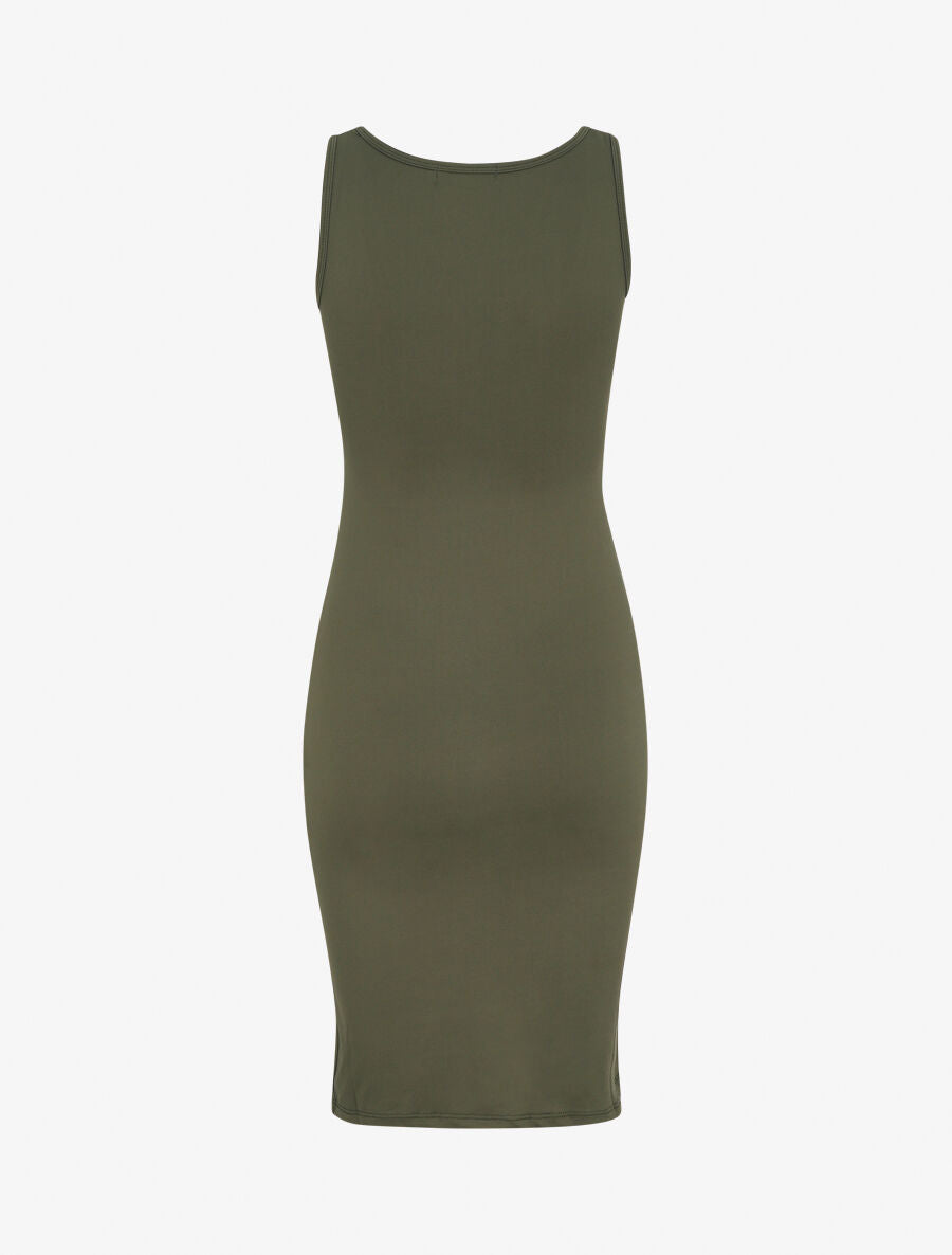 Robe mi-longue strech uni - Kaki - 2