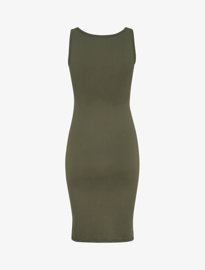 Robe mi-longue strech uni - Kaki - 2