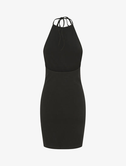 Robe unie côtélé à dos-nu - Noir - 2