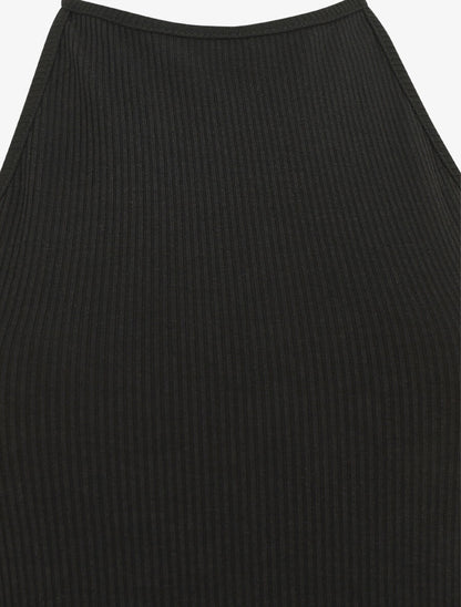 Robe unie côtélé à dos-nu - Noir - 3