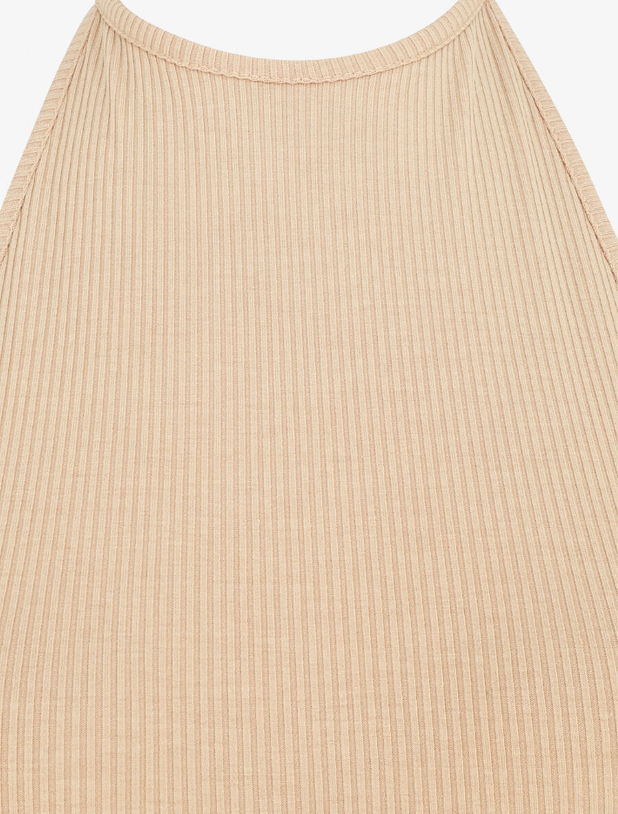 Robe unie côtélé à dos-nu - Beige - 3