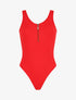 Body uni côtelé à col zippé - Rouge - 1