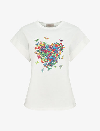 T-shirt à manches courtes imprimé papillons en coeur - Blanc - 5